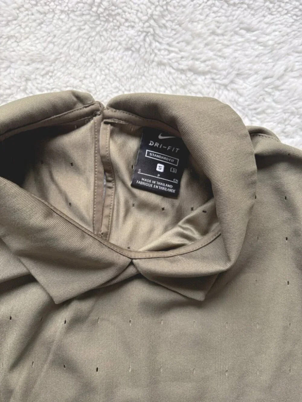 Nike Dri-FIT Olive Green Polo Shirt Womens Small Perforated Athletic Golf Top